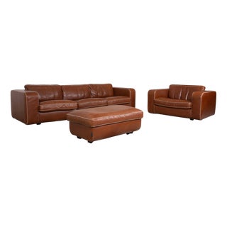 Valentino Three-Seater Sofa and Chair with Ottoman in Leather from Machalke, Set of 3 For Sale