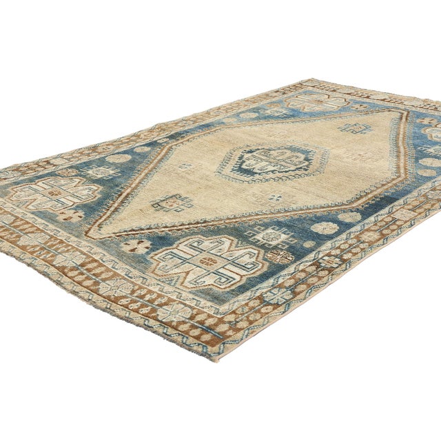 53771 Antique Blue Persian Shiraz Rug, 04'02 x 06'07. Antique-washed Persian Shiraz rugs are a variation of traditional...