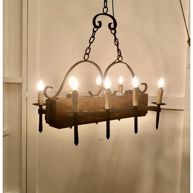 Gold Large French Medieval Rustic Chandelier, 1960 For Sale - Image 8 of 11