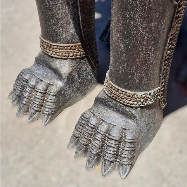 Early 20th Century Monumental Bronze Khmer-Style Male Temple Guardian Statue For Sale - Image 9 of 13