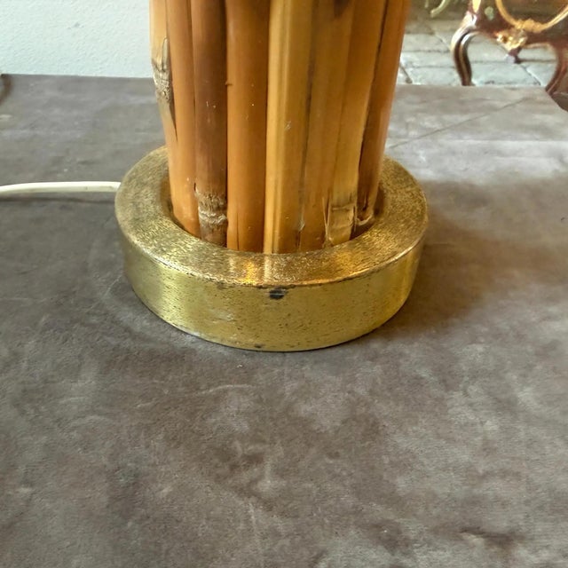 A 1970 Mid-Century Modern Gilt Metal and Bamboo Italian Table Lamp For Sale - Image 6 of 14