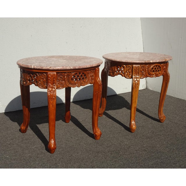 French Country Vintage French Country Pink Marble Top End Tables ~ Side Tables For Sale - Image 3 of 15