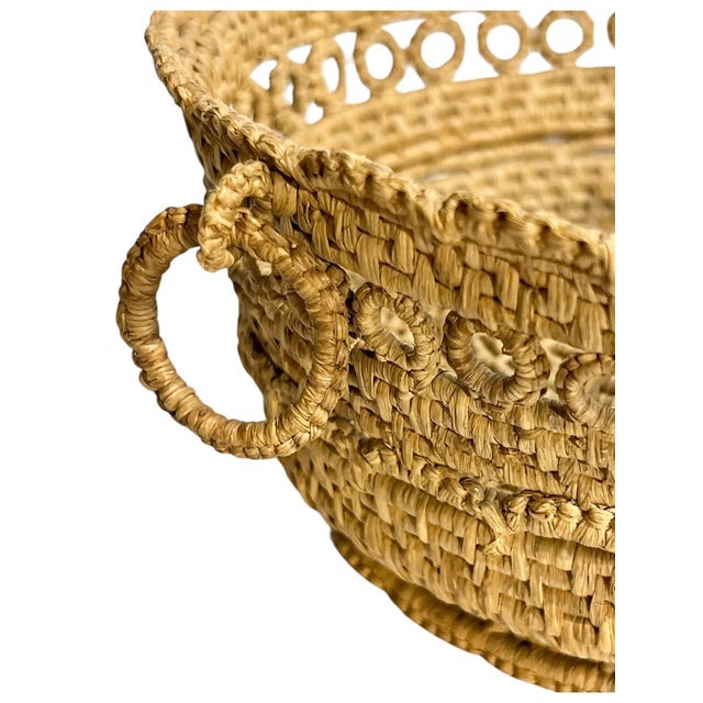 Antique French Provincial Handwoven Coiled Rope Basket With Ring Handles For Sale - Image 13 of 18