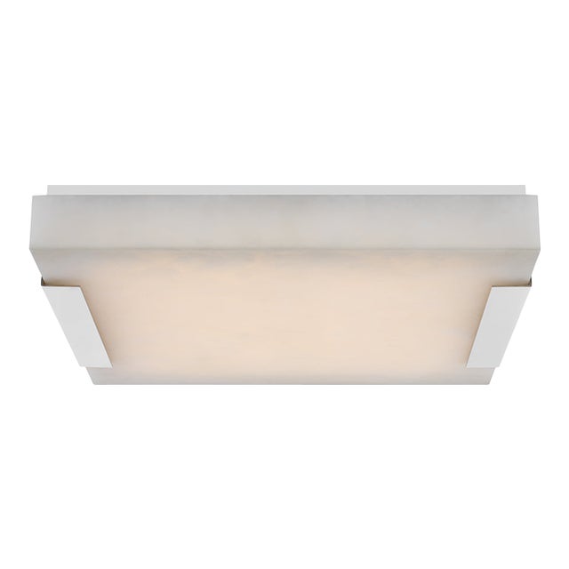 Kelly Wearstler for Visual Comfort Signature Covet Large Flush Mount in Polished Nickel with Alabaster For Sale