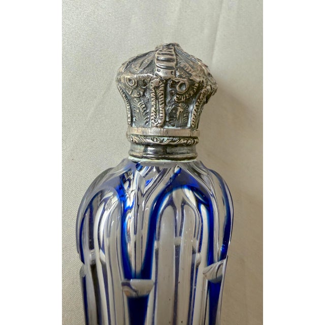 Metal Antique 1800's European Cut to Clear Crystal Sterling Silver Perfume Bottle Jar For Sale - Image 7 of 15