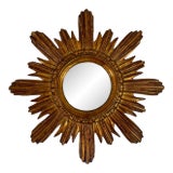 Mid 20th Century French Giltwood Coppery Sunburst Wall Mirror For Sale