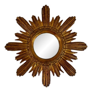 Mid 20th Century French Giltwood Coppery Sunburst Wall Mirror For Sale