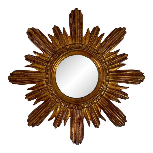 Mid 20th Century French Giltwood Coppery Sunburst Wall Mirror For Sale