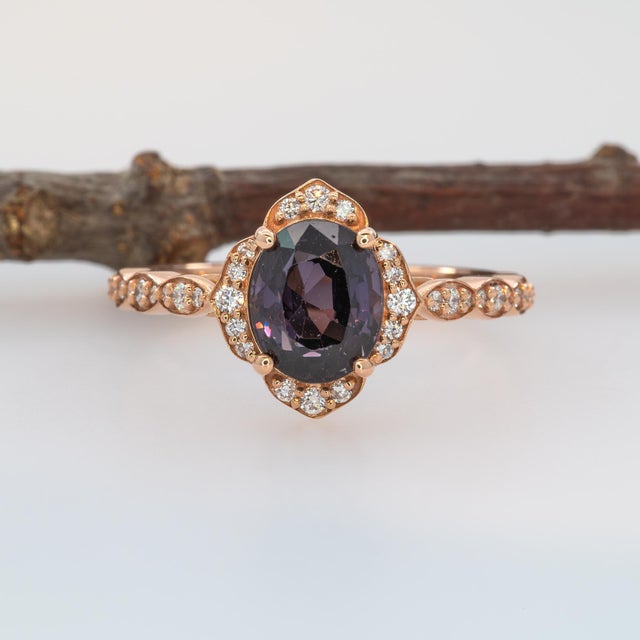 2Ct Purple Spinel Ring in Solid 14k Gold With Earth Mined Diamond Accents, Size 6.75 For Sale - Image 4 of 8