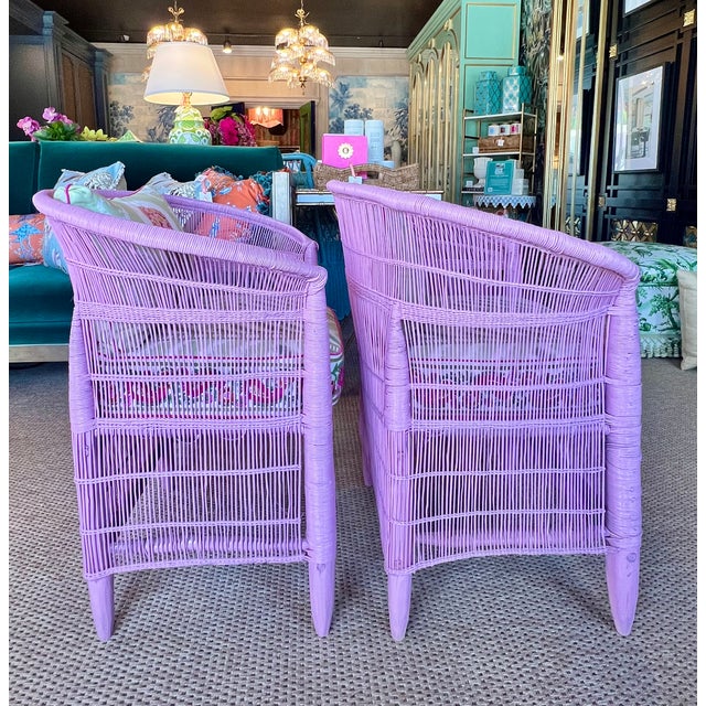 Pair of Pink Wicker Chairs Palm Beach Style For Sale - Image 14 of 14