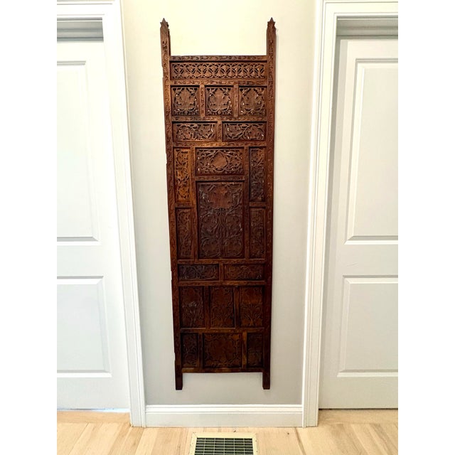 Indian Hand-Carved Indian Teak Jali Architectural Screen Panel For Sale - Image 3 of 11