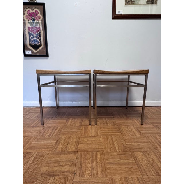 Modern Pair of E15 Grace St07 Stools — Brushed Stainless & European Oak, Germany For Sale - Image 3 of 10