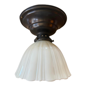 Circa 1910’s Sheffield Style Fluted Cased Glass Ceiling Flushmount