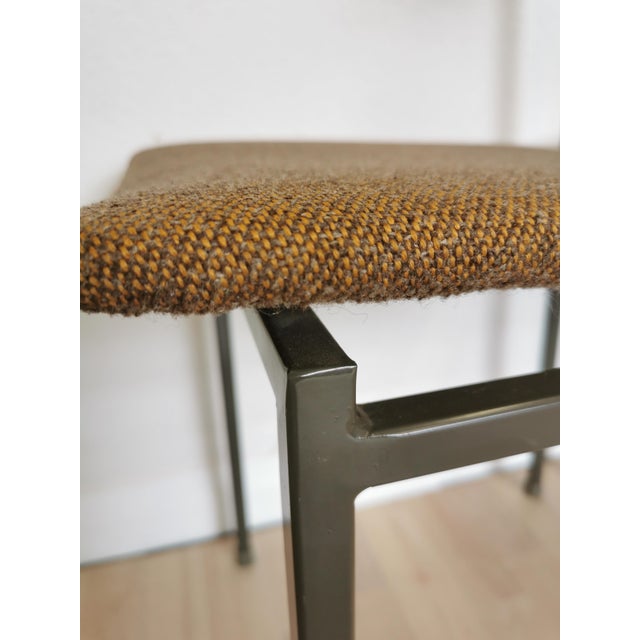 Vintage Industrial Black Metal School Chairs with Brown Fabric Seats, 1970s, Set of 4 For Sale - Image 6 of 18