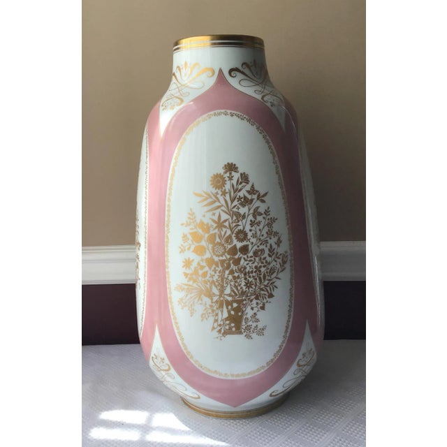 Large Vintage Lorenz Hutschenreuther German Porcelain Vase – 21” Tall, Pink & Gold Floral Panels For Sale In Washington DC - Image 6 of 9