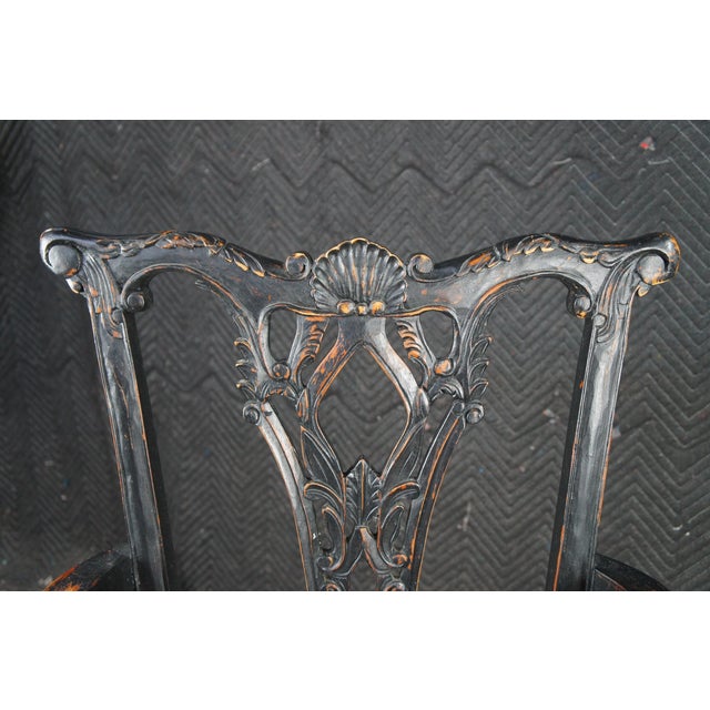 Late 20th Century 2 English Chippendale Style Black Painted Mahogany Ball & Claw Armchairs For Sale - Image 10 of 12