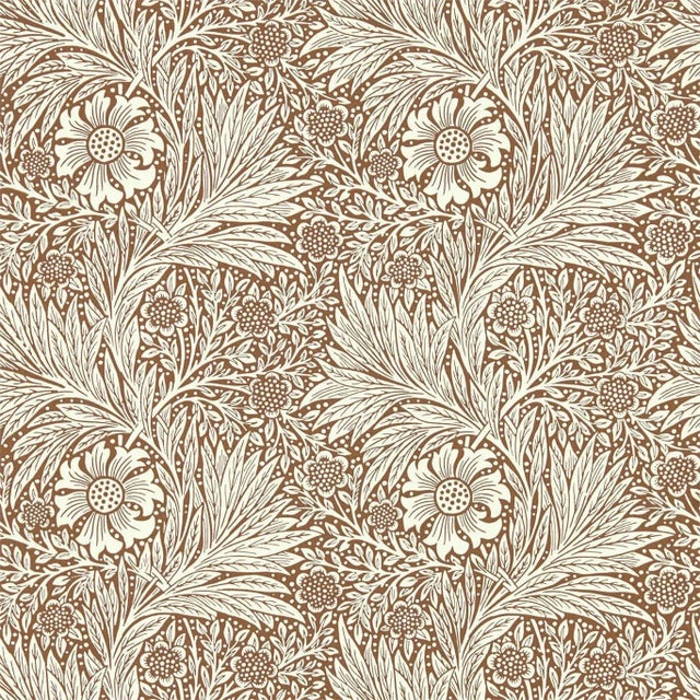 Morris & Co Marigold Wallpaper in Chocolate/Cream - a Sample For Sale