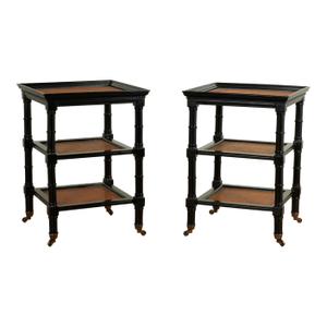 Pair of Vintage British Colonial Style Faux Bamboo Three Tiered Caned Stands
