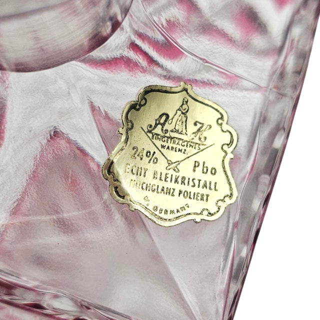 West German a & H Cranberry Cut-to-Clear Lead Crystal Whiskey Decanter 9" For Sale - Image 15 of 15