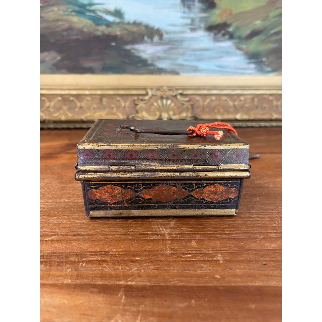 Likely Antique Toleware Painted Tin Lock Box With Key, 19th Century For Sale In Seattle - Image 6 of 10