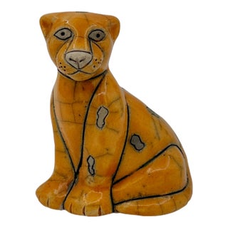 Vintage Raku Ceramic Cheetah Figurine For Sale