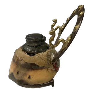Antique Late 19th Century Mounted Horse Hoof Inkwell With Pen Holder