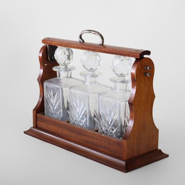 Antique Oak Tantalus With 3-Art Glass Spirit Decanters C1920 For Sale - Image 4 of 7