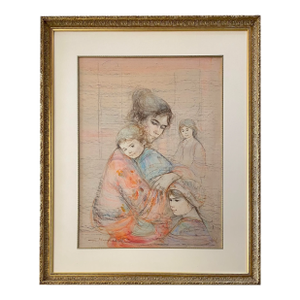 Edna Hibel Color Lithograph and Oil Embellished Mother and Children
