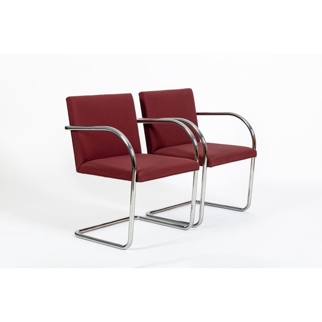 1980s Pair Mid-Century Red Brno Armchairs by Mies Van Der Rohe for Knoll, 1983 For Sale - Image 5 of 18