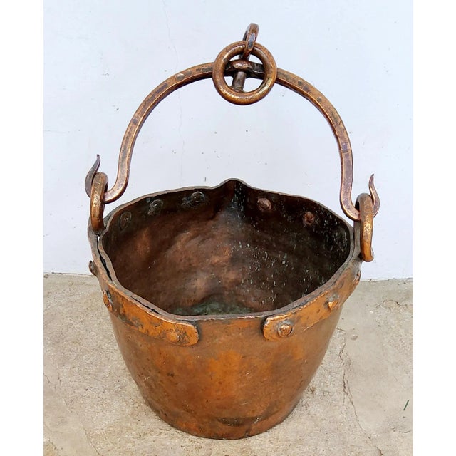 Metal Antique Italian Wrought Iron and Copper Well Bucket For Sale - Image 7 of 13