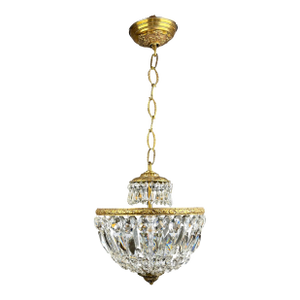 Antique French Empire Basket Style Crystal & Brass Chandelier