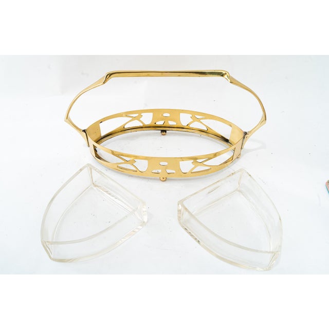 Metal Art Deco Brass Centerpiece with Original Glasses, 1920s For Sale - Image 7 of 9