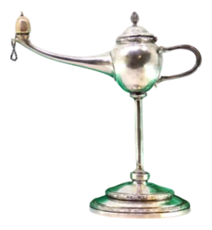 Silver Table Lamp with Reliefs and Knob on the Lid