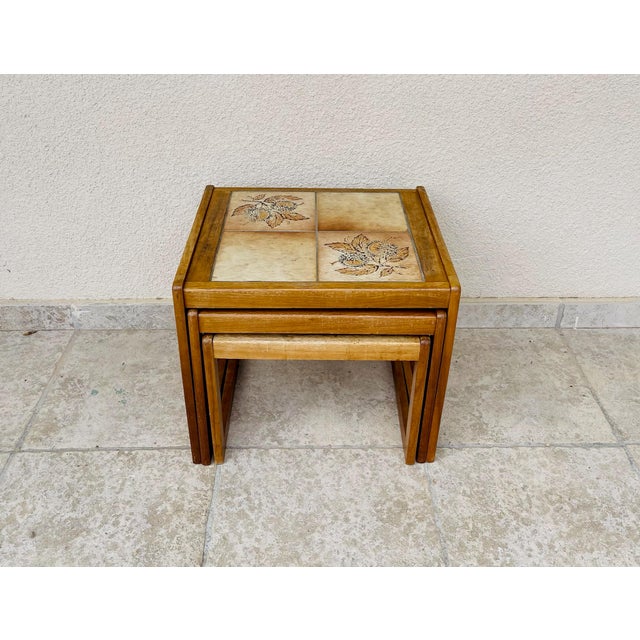 1960s Vintage Nesting Tables in Teak and Earthenware, 1960s, Set of 3 For Sale - Image 5 of 16