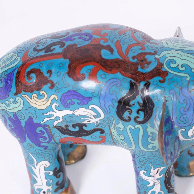 Mid 20th Century Chinese Cloisonné Elephants - A Pair For Sale - Image 5 of 6