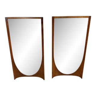 Mid-Century Modern Broyhill Brasilia Walnut Wall Mirrors - Set of 2 For Sale
