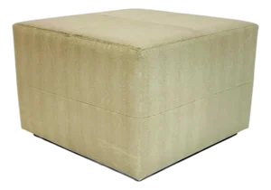 Vintage Faux Shagreen Upholstered Cube Ottoman Bench on Wood Plinth