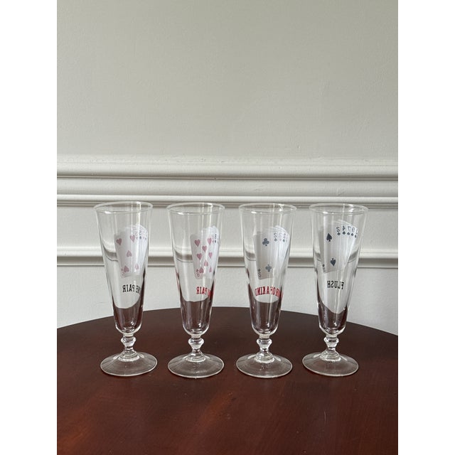 Mid-Century Modern Mid 20th Century Pilsner Poker Hands Footed Glasses— Set of 8 For Sale - Image 3 of 10
