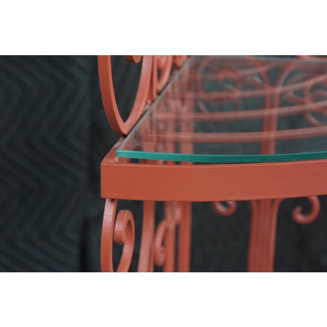 Vintage French Style Red Scrolled Wrought Iron Four-Tier Corner Etagere Stand For Sale - Image 13 of 18