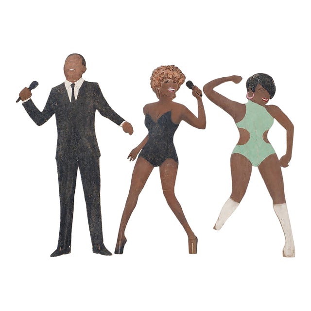 Vintage 1960's 7-Foot Tall Hand Painted Plywood Cutouts - Ike & Tina Turner Revue For Sale