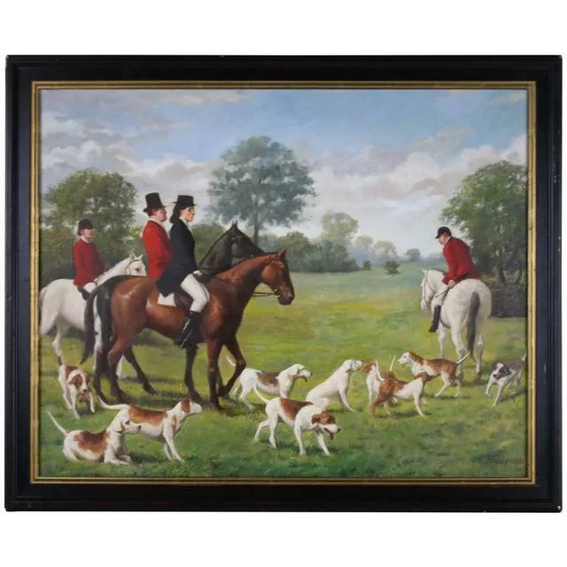 Mid 20th Century Mid 20th Century English Sporting Painting Fox Hunt Scene Oil Painting Signed Hk Hobbs, Framed For Sale - Image 5 of 5