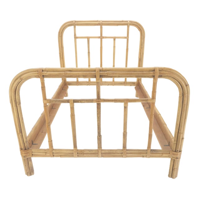 Bent Bamboo Rattan Headboard Footboard Queen Size Bed Mid Century For Sale