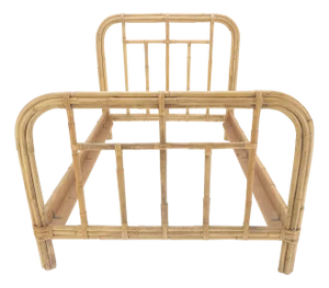 Bent Bamboo Rattan Headboard Footboard Queen Size Bed Mid Century