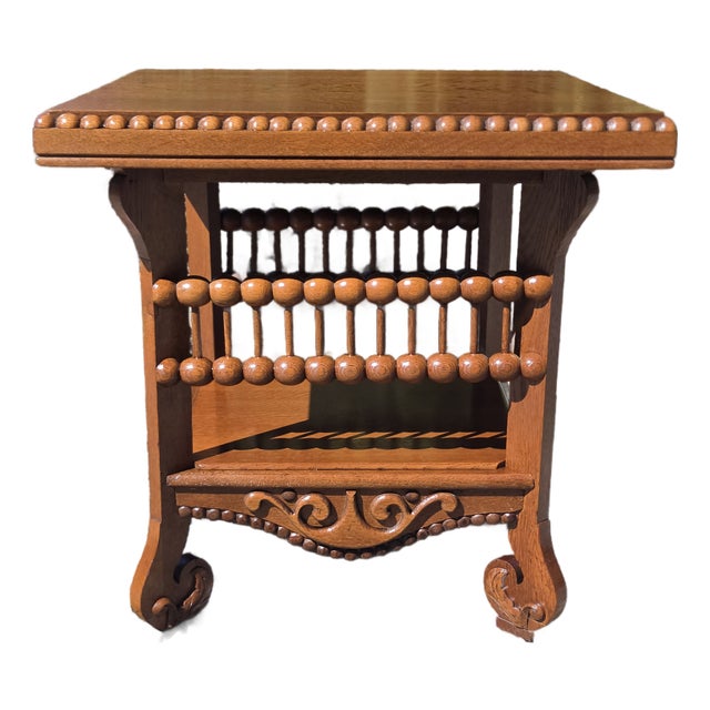 Antique Victorian 1880s Hunzinger Loly Pop Side Table Quater Sawn Oak For Sale