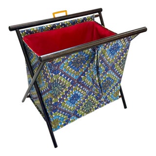 Vintage Folding X-Base Knitting Yarn/Sewing Basket For Sale