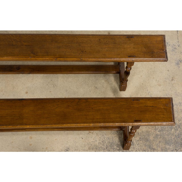 Wood Late 19th Century French Provincial Oak Farmhouse Benches – A Pair For Sale - Image 7 of 16