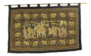 Indian Wall Silk and Sequin Elephants Tapestry, 1900s