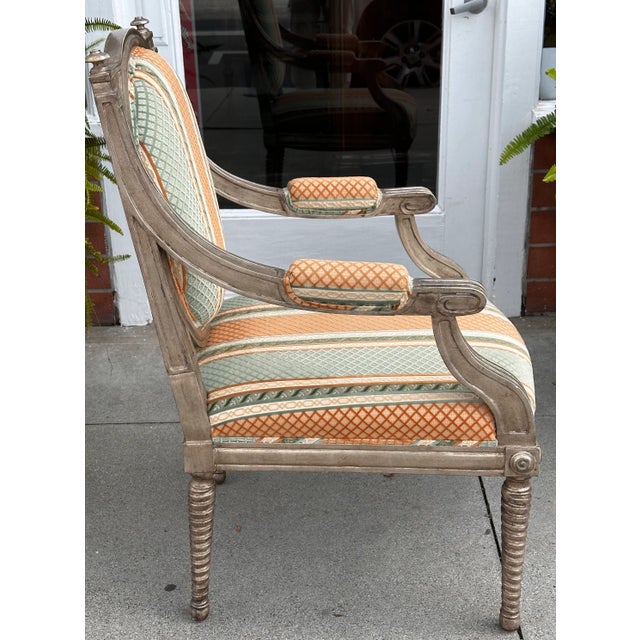 Dessin Fournir Louis XVI Giltwood Arm Chair W Cut Velvet For Sale - Image 9 of 10