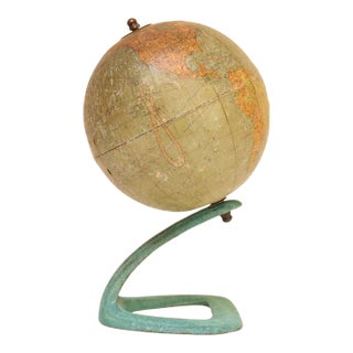 Art Deco Hammonds Six Inch Terrestrial World Globe on Verdigris Cast Metal Base For Sale