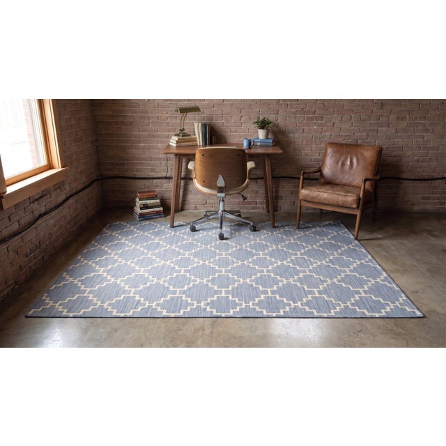 5x8 Blue Flat Weave Wool Stepped Diamond Lattice Geometric Modern Carpet Rug For Sale - Image 12 of 12